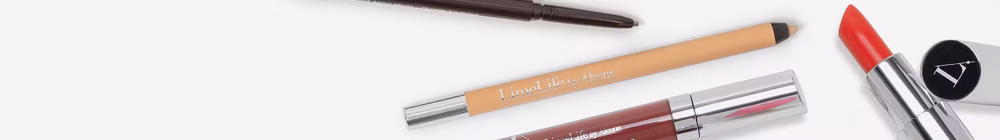 LimeLife makeup products on a gray background