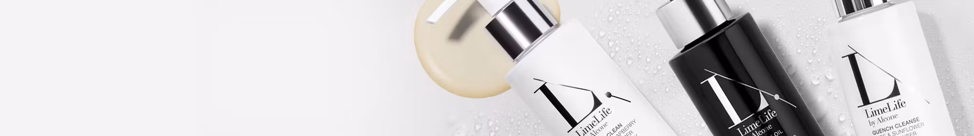 LimeLife skincare products on a gray background