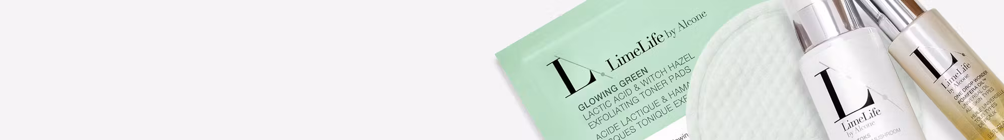 LimeLife skincare products on a gray background