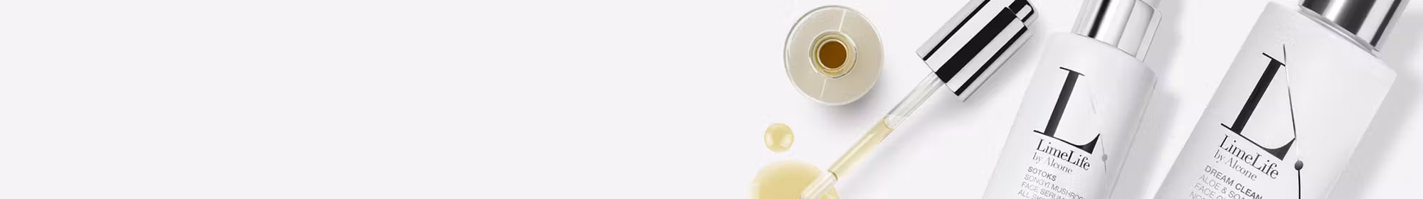 LimeLife skincare best sellers on a gray background