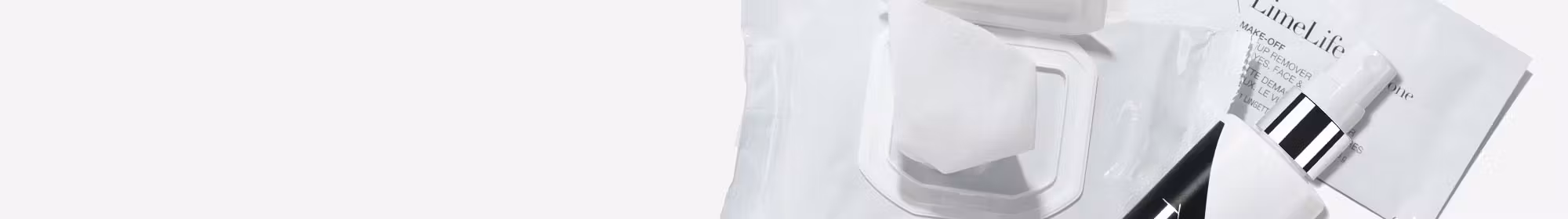 LimeLife makeup remover products on a gray background